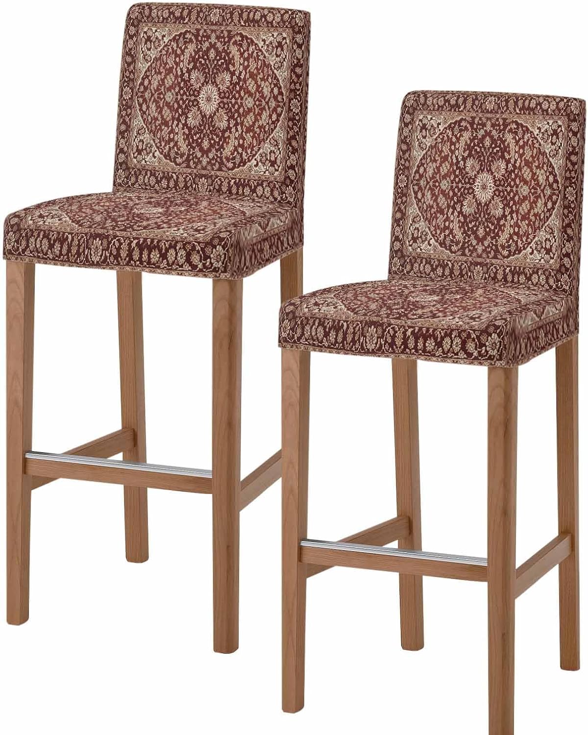PIEPLE Boho Brown Bar Stool Cover Set of 2, Retro Vintage Modern Geometric Abstract Art Stretch Removable Bar Stool Chair Covers with Backs Pub Counter Stool Chair Slipcover for Dining Room Cafe