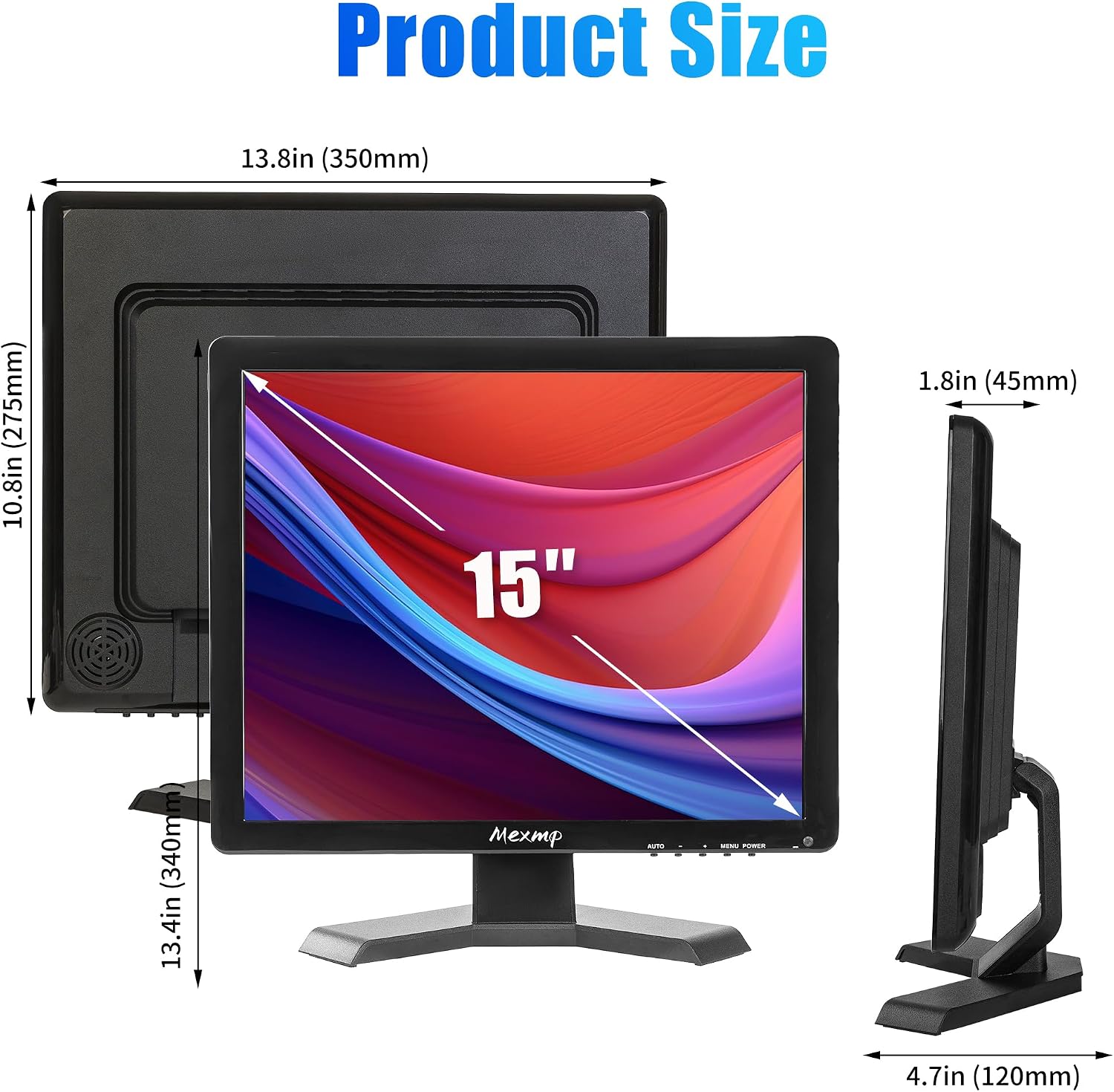 15" TFT LCD Monitor for CCTV & Home Security | 1024x768 4:3 Color Screen | HDMI/VGA/AV/BNC/MIC/USB Inputs | Remote Control Included | Dual Built-in Speakers
