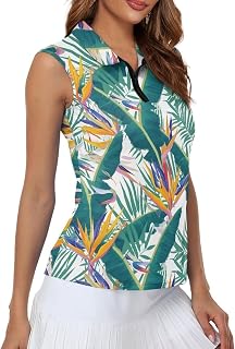 Irisjudy Women's Sleeveless Golf Shirt Hawaii Tropical Polo Neck Tennis Tank Tops Rainbow Spiral Half Zipper Athletic Shirts