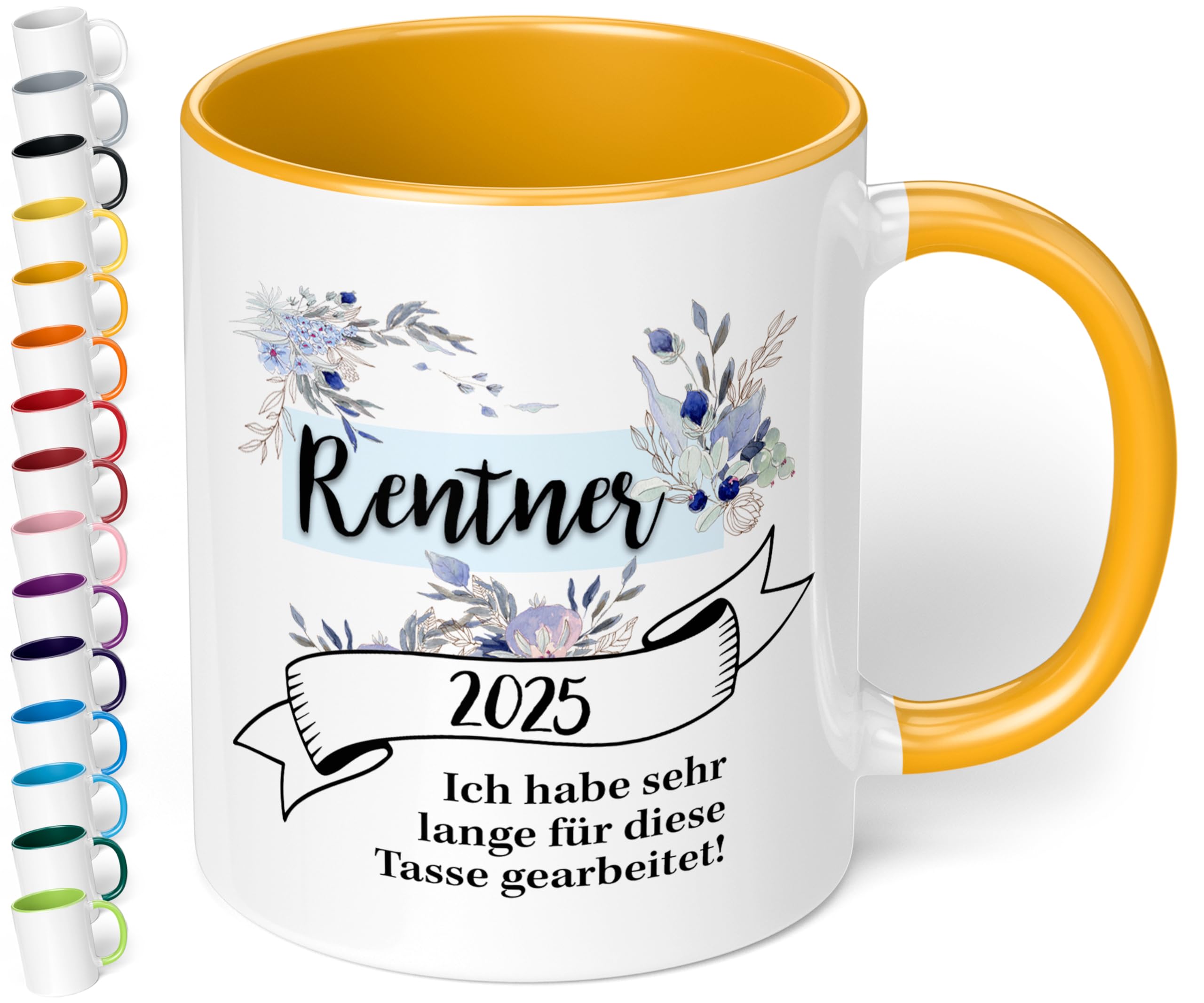 Statement Tasse Rentner 2025 - Kaffeetasse mit schönem Spruch - beidseitig bedruckt - spülmaschinenfest | Kaffeebecher, Geschenkidee für Arbeitskollegen, Vater, Opa, Großvater, Goldgelb