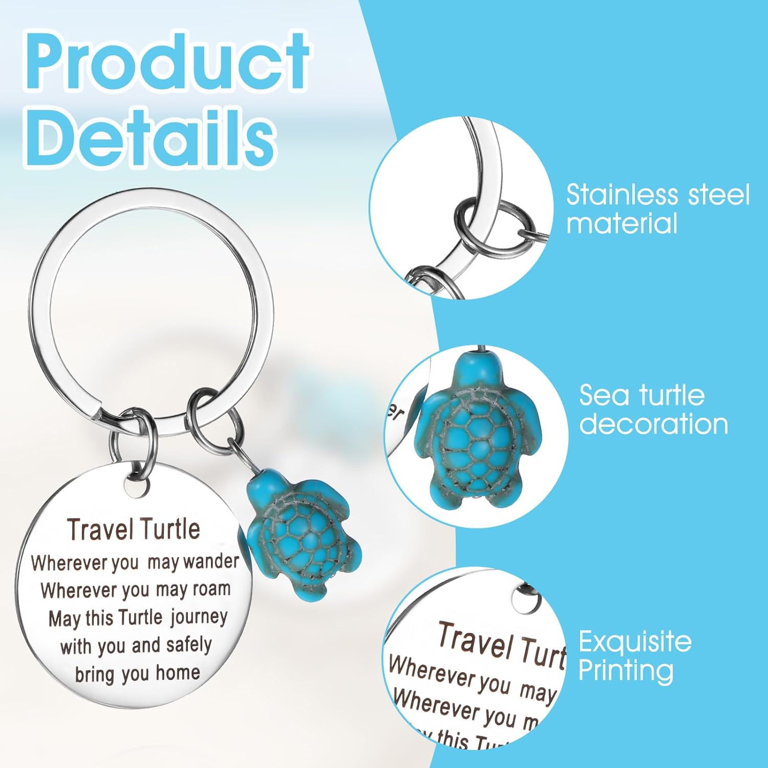 Travel Turtle Keychain, Sea Turtle Keychain Gifts Sea Turtles Gifts for Women Wherever You May Wander Good Luck Encouragement Keychains Inspirational Gift for Family Friends Gift - Image 4