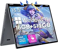 CHUWI FreeBook Laptop 2 em 1 de 13,5 polegadas, 16 GB LPDDR5 RAM 512 GB SSD, Intel N150 (até 3,6 GHz), FHD 2256 x 1504, SSD Expansão de 2 TB, laptops com tela sensível ao toque Windows 11, teclado