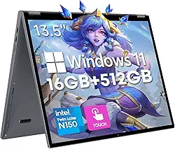 CHUWI FreeBook Laptop 2 em 1 de 13,5 polegadas, 16 GB LPDDR5 RAM 512 GB SSD, Intel N150 (até 3,6 GHz), FHD 2256 x 1504, SSD Expansão de 2 TB, laptops com tela sensível ao toque Windows 11, teclado
