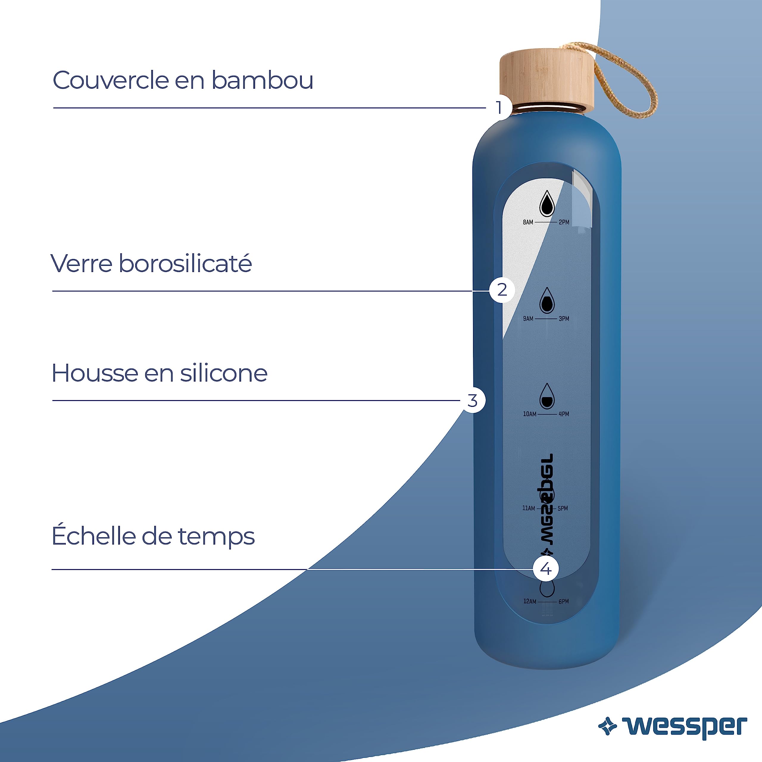 Wessper Active Max Crystalline Bidon, Szkło, Niebieski, 1 l