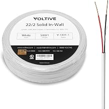 Voltive 22/2 Solid Alarm Wire, in-Wall CL3, White, 500ft - 22AWG, 2 Conductors, Solid Bare Copper, UL Listed - V-1221-1