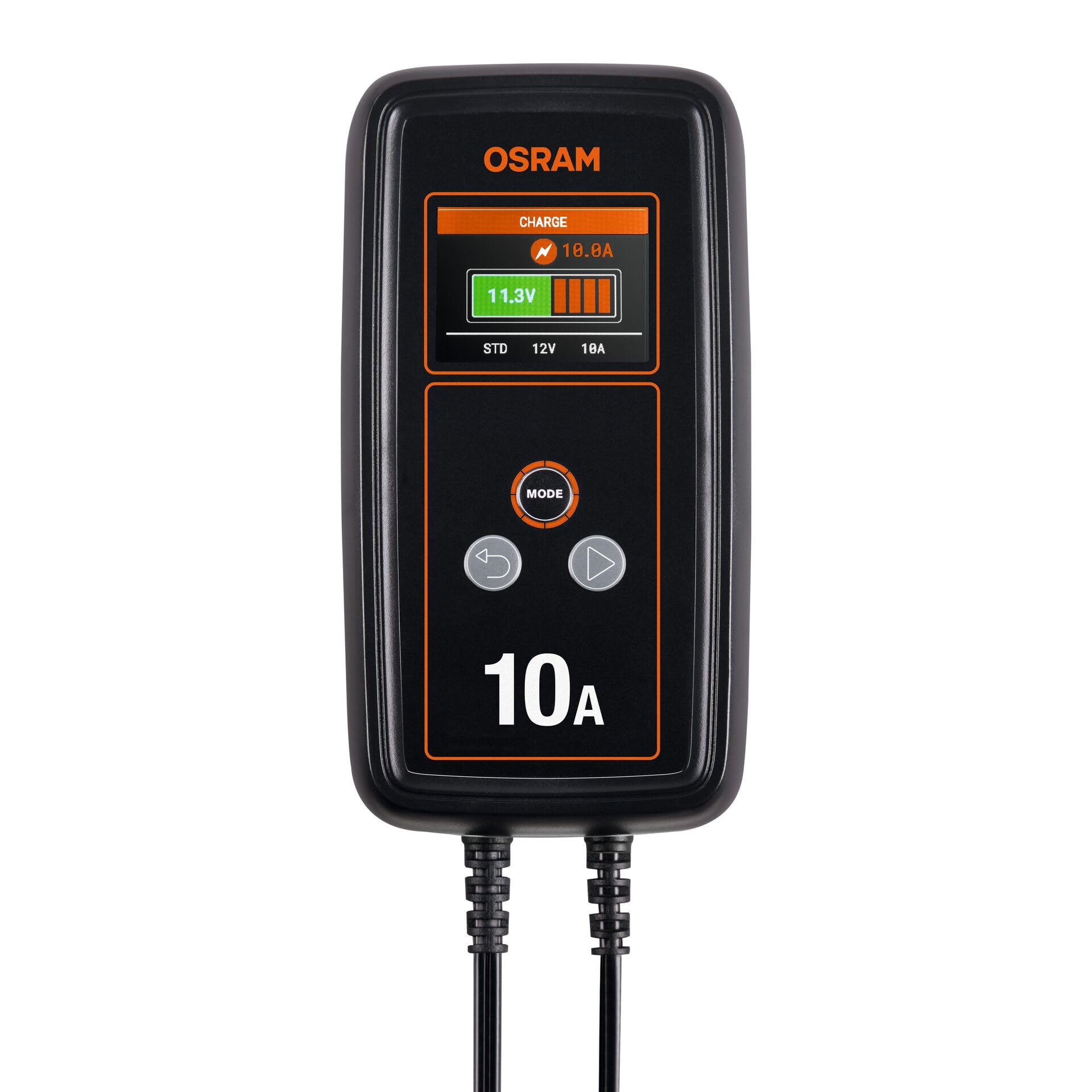 OSRAM BATTERYcharge 1010, 12V, Cargador de baterías inteligente, 10A para coches y furgonetas, compatible con baterías AGM, EFB, de plomo y litio, carga rápida, compatible con Start/Stop.