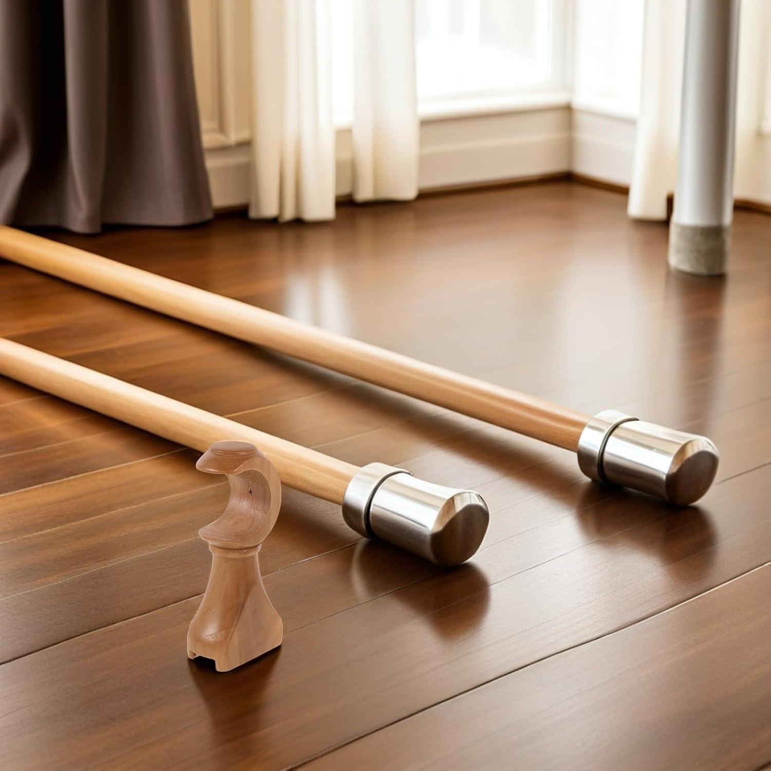 Toddmomy 4pcs Wall Mounted Curtain Rod Brackets - Window Curtain Rod Holders for 1-3/8in (35mm) Pole - Wooden Bracket for Living Room Bedroom Interior, Light Brown