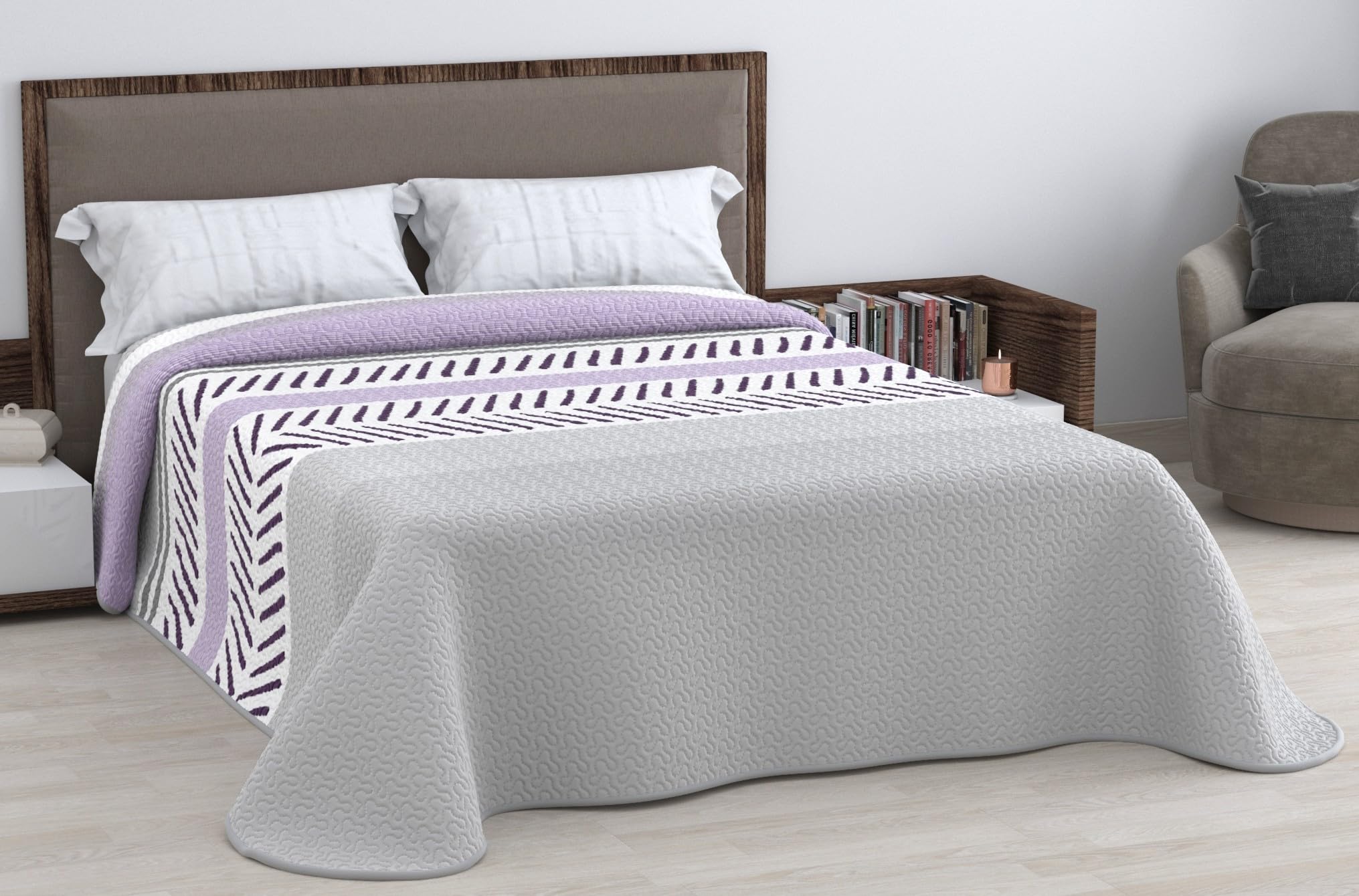 HM'S HOME'SECRET Colcha Bouti Estampada de 100% Microfibra Suave - Variedad de Diseños y Tamaños (Liso Gris, Cama 150cm) — view 5