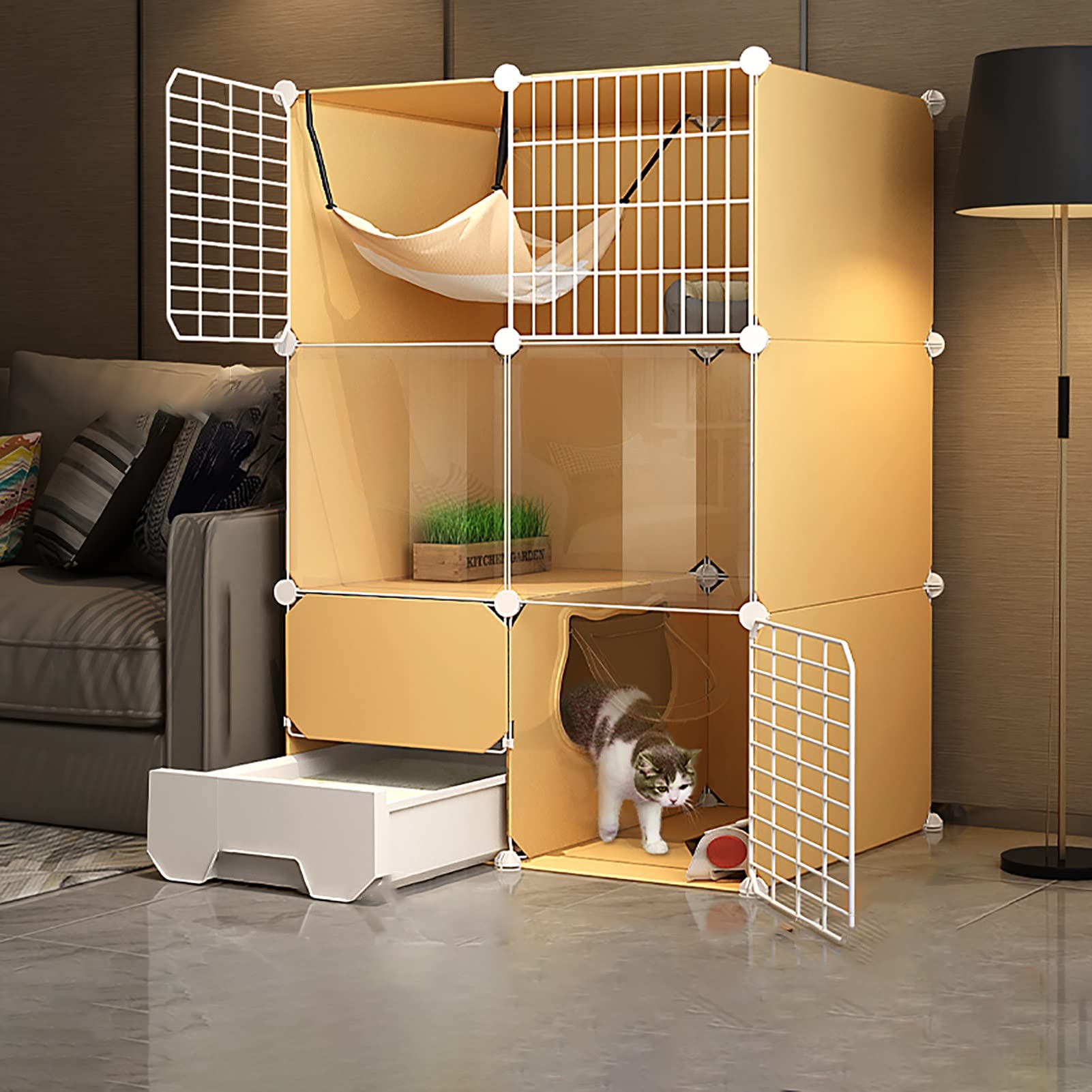 Gabbia per Gatti da Interno, Gabbia Staccabile in Metallo per Piccoli Animali Recinto per Gattini Design Fai da Te per cucce per Gatti con lettiera Facile da Pulire - Ampio Luogo di Esercizi