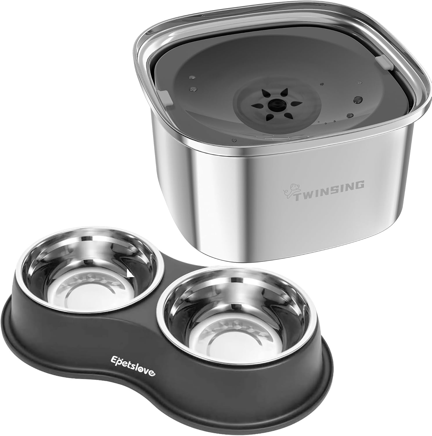 Double Dog Water and Food Bowls and 3L Stainless Steel Dog