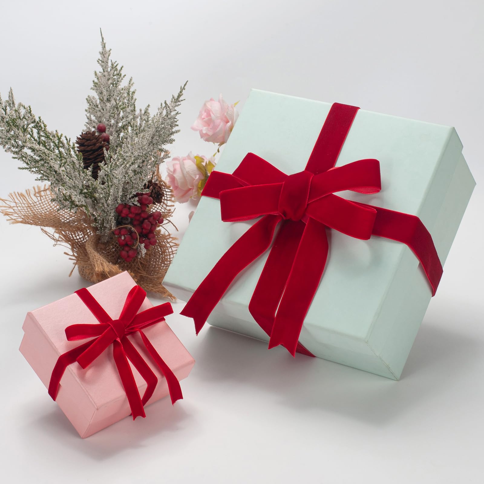 Rotes Samtband, Vintage rotes Band, 2,5 cm x 22,7 m, Samtbänder für Geschenkverpackungen, Weihnachtsbaumschmuck, Blumenstrauß, Kranzdekorationen, Schleifenherstellung
