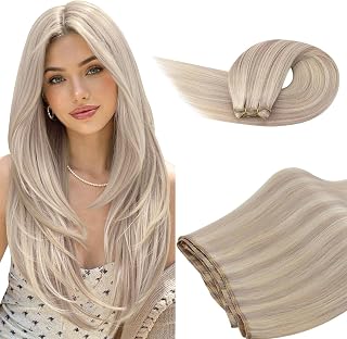 Ugeat Tressen Extensions Real Hair Ash Blonde 40cm Real Hair Strings For Sewing In Highlighted Blonde Hair Tressing Real Hair Highlights Blonde Smooth Silky 100g 18/613 | Förlängningar av äkta hår, askblond med strängad platina blond, hårförlängningar, för kvällslook, flexibla stylingalternativ