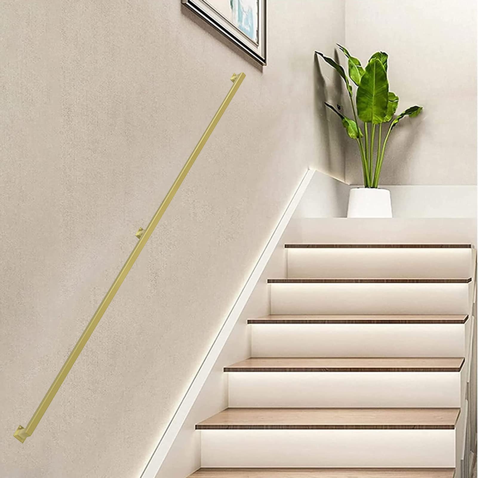 Stair Banister Handrails, Wall Handrail Kit Staircase Hand Rail Support Rod, Gold Metal Wrought Iron Pipe Staircase Banisters Railings(18ft/540cm)
