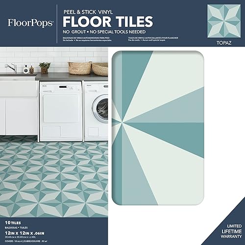 Miniatura 2 de FloorPops FP3563 Topaz Peel & Stick - Azulejos de suelo, color azul