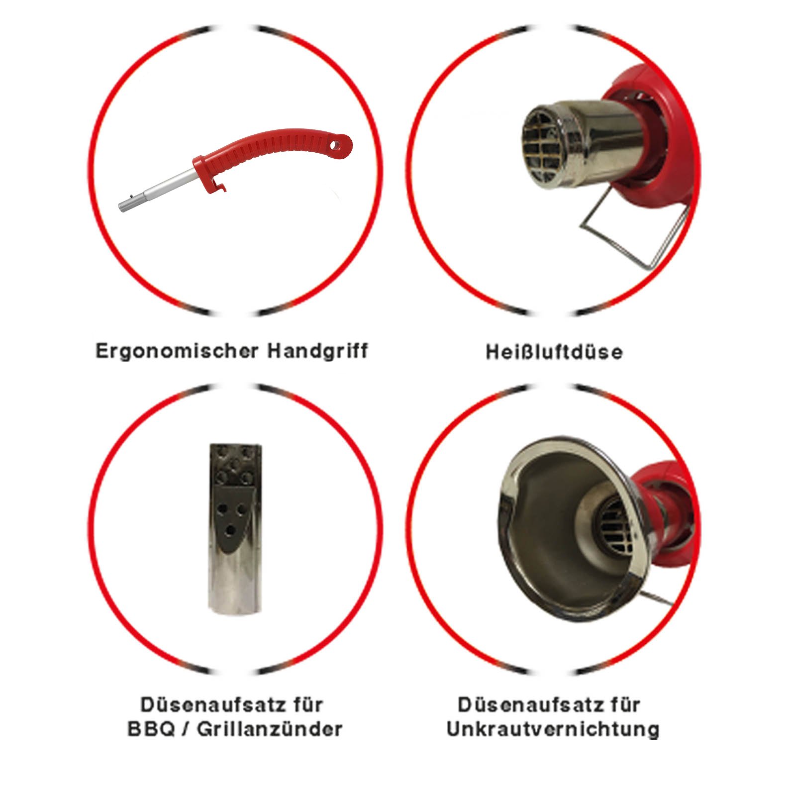 Grafner 3in1 Heißluft Unkrautbrenner mit 2 Stufen und 2000 Watt, max. 600°C, umweltfreundlich ohne Chemie oder Gas, auch als Abflammgerät und Grillanzünder nutzbar Unkrautvernichter