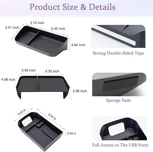 Miniatura 5 de JDMCAR - 3 bandejas organizadoras para compartimento central, bandeja de tablero, tres cajas de almacenamiento (para pantalla multimedia de 8
