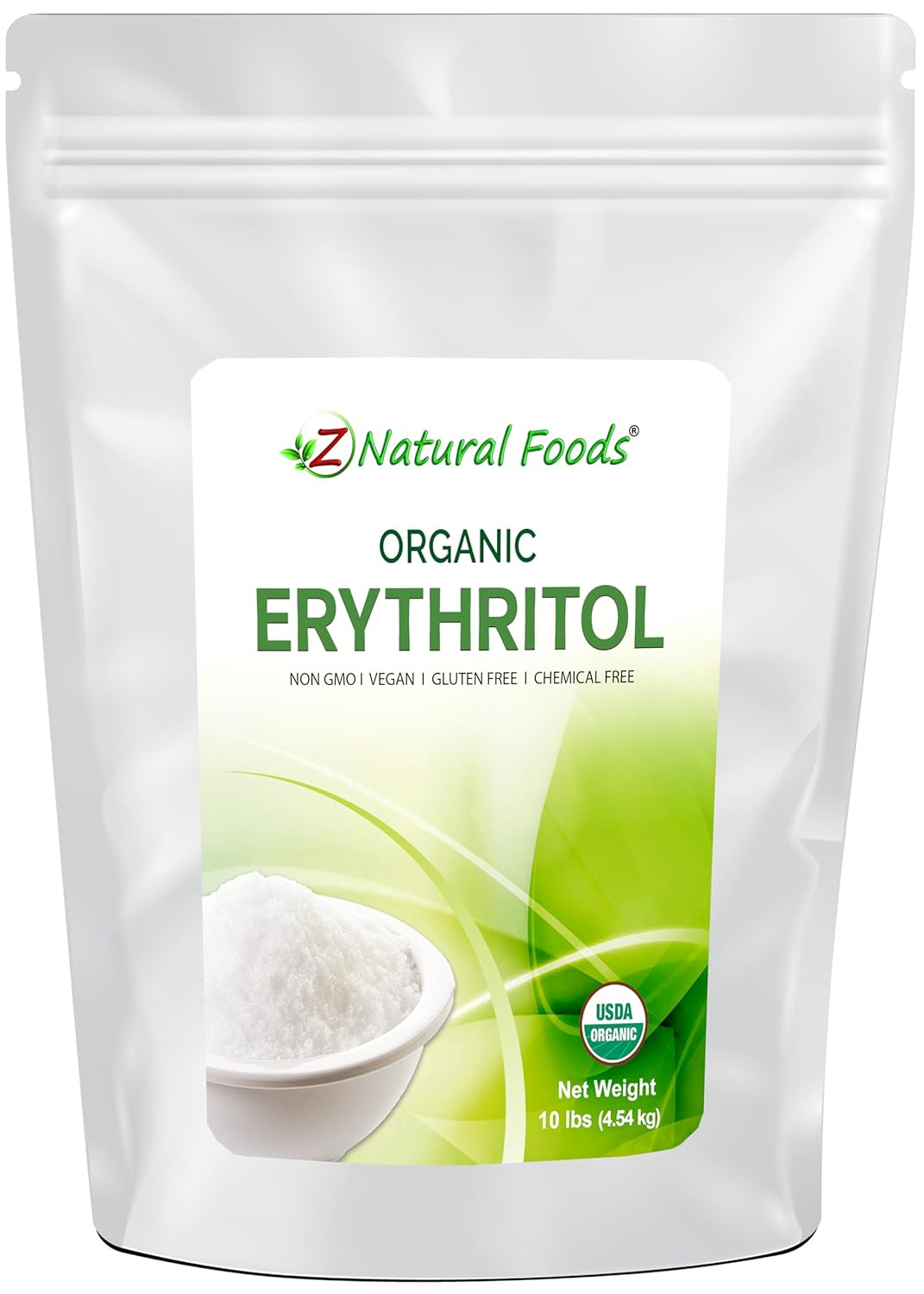 Organic Erythritol - Bulk 10 lb Size - Zero Calorie Alternative Sweetener - Low Glycemic Sugar Substitute - Great for Coffee, Tea, Drinks, Shakes, Cooking & Baking - Vegan, Non GMO & Gluten Free