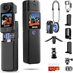 SJCAM C300 Vlogging Camera,64GB 4K Pocket Action Camera,7Hour Power,6-Axis Stabilization,Dual-Touch Screen Body Cam, Handheld Travel Camcorders, Waterproof, Live Streaming, Accessories,Black