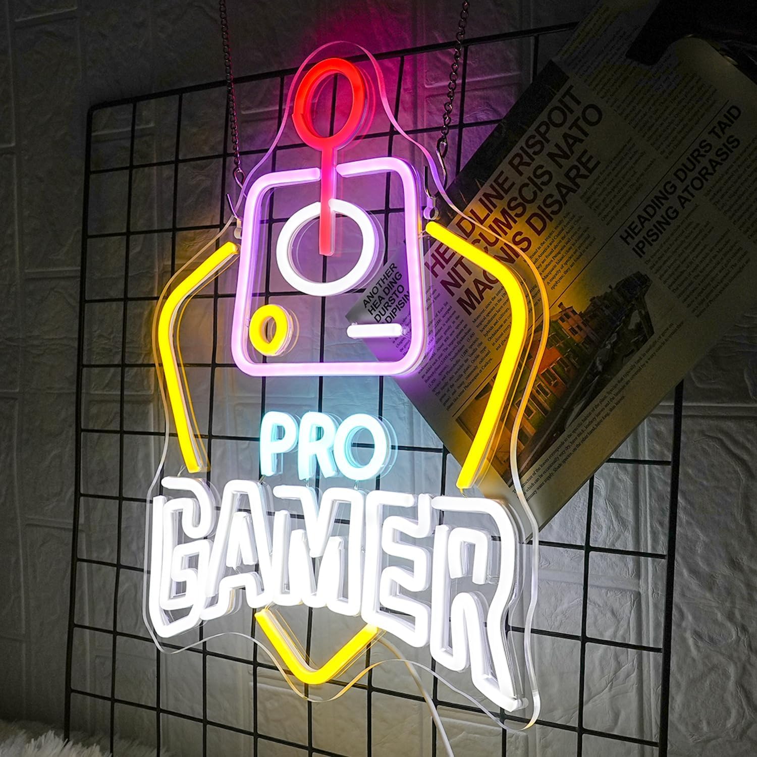 Neonowy znak Pro Gamer, neonowe światło LED, kolorowe neonowe znaki do pokoju chłopca, przyciemniane, USB, fajny neonowy znak na imprezę, do salonu, sypialni, dekoracja