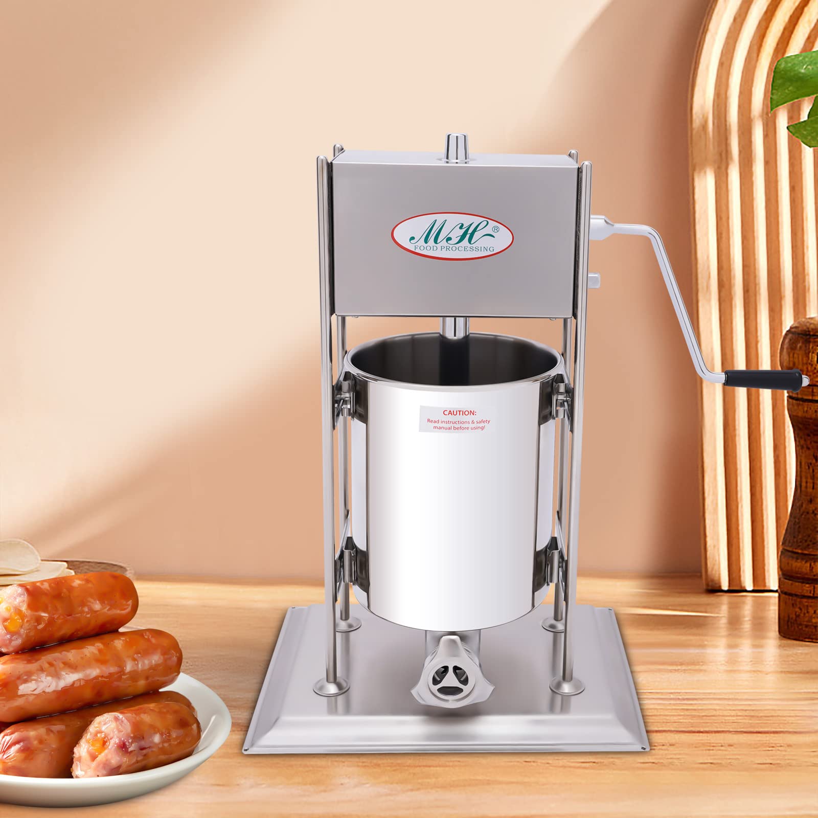 Commercial Vertical Sausage Stuffer Speed Adjustable, 10L Stainless Steel Manual Spanish Churro Maker with 4 Molds, 2 in 1 Sausage Filling Machine for Home Restaurant Bakery