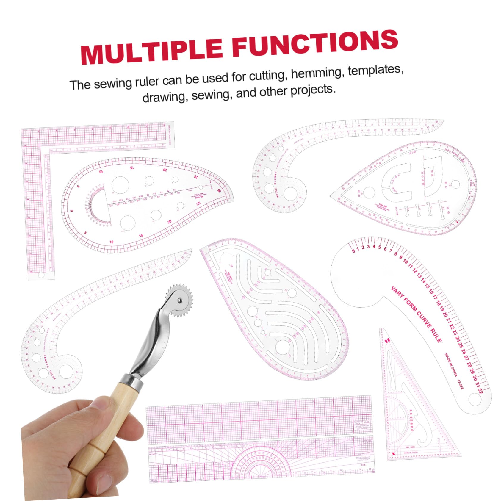 Reglas Costura Flexibles Plástico con Curvas Francesas y Medidor Ropa para Modistas Diseñadores y Principiantes Herramienta Patrón Prendas