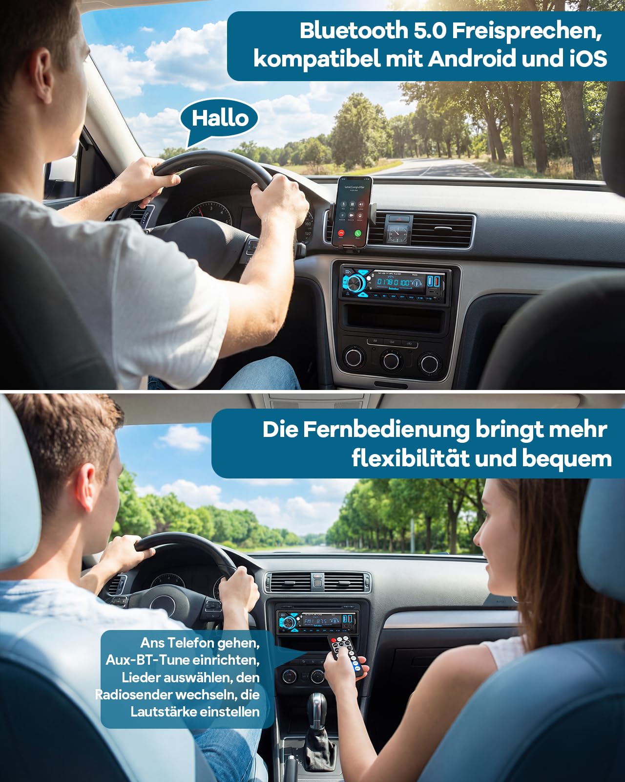 CENXINY Autoradio 1 DIN Bluetooth mit Type-C Ladeanschluss AM/FM Radio 2USB AUX SD TF Android iOS