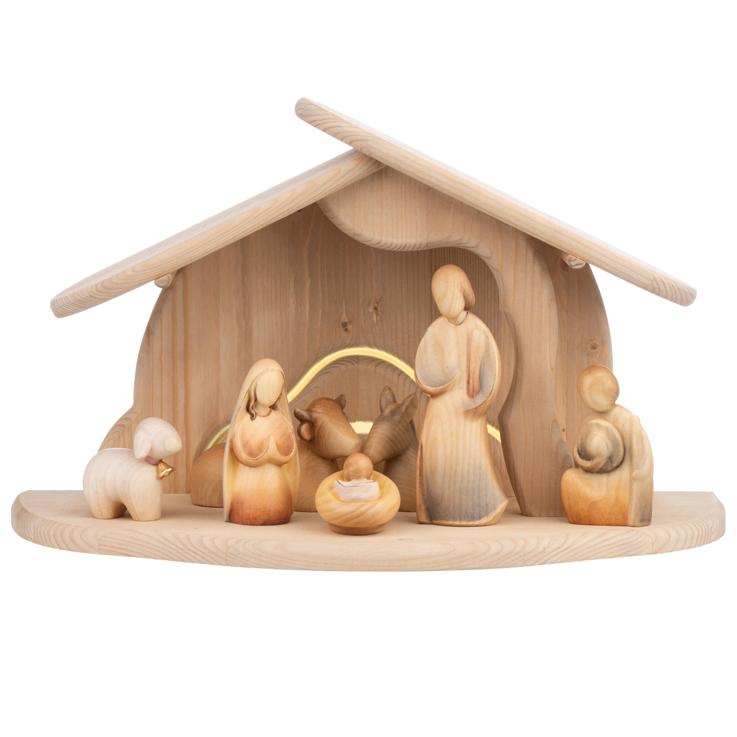 ArteSacraCaravaggio Weihnachtskrippen-Set 8-teilig mit Hütte 12 cm (4,72 Zoll) geschnitzt aus Holz von Valgardena handdekoriert handwerkliche Produktion