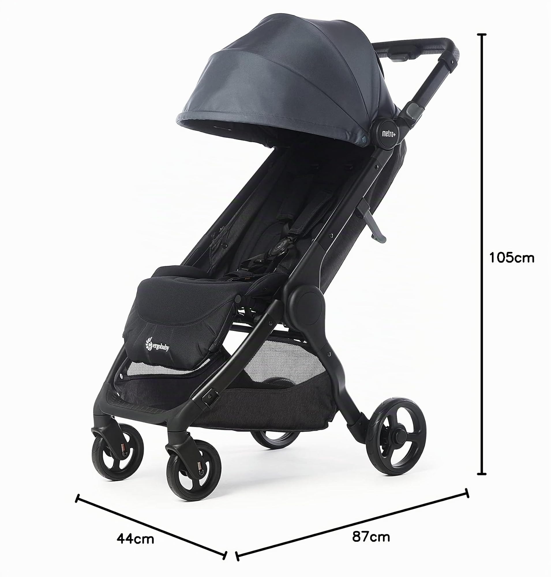 Ergobaby Metro+ Kinderwagen Buggy mit Liegefunktion, Kinder-Buggy Zusammenklappbar Autositz Kompatibel Klein Leicht Kompakt, Slate Grey