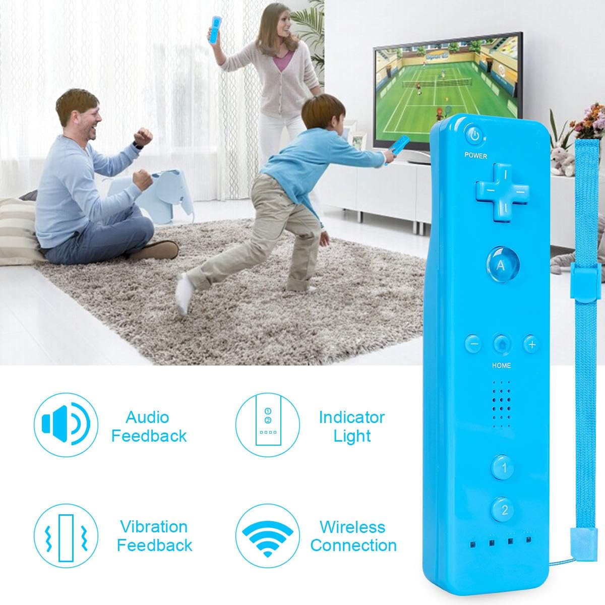 Gusnilo Controller Replacement for Wii Remote Controller, Replaceable Game Controller Compatible with Wii and Wii U, with Silicone Case and Wrist Strap (Blue 2 PCS)