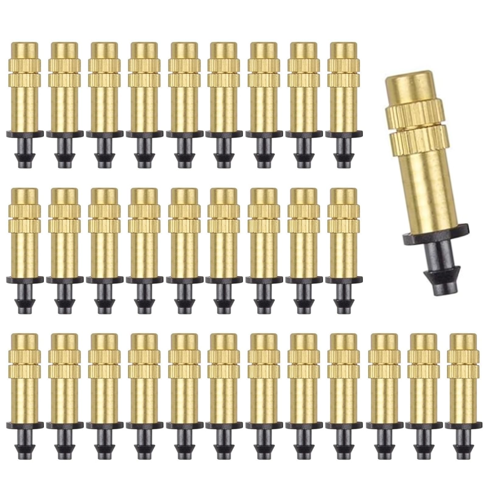 TOROKOM 1/4" Adjustable Copper Atomizing Nozzle, 30PCS Drip Irrigation Sprayer 4/7mm Atomizing Micro Sprinkler Garden Cooling Irrigation Equipment for Lawn Vegetables Greenhouse
