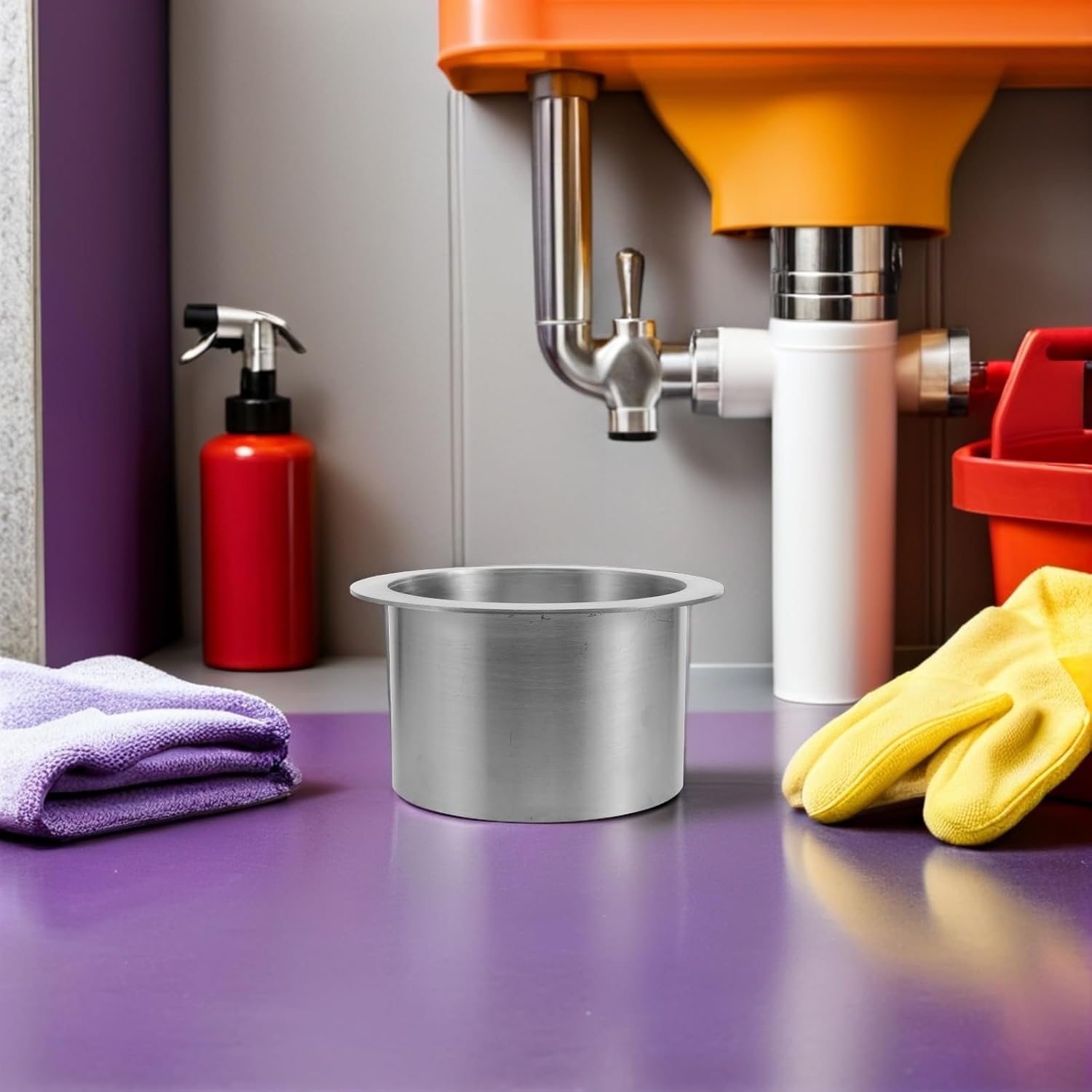 Stainless Steel Embedded Trash Can Lid with Seamless Embedded Design, Universal Fit, and Overflow Prevention for Kitchen, Bathroom, and Office Use