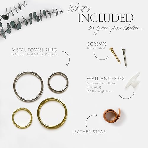 Miniatura 4 de KEYAIIRA - Small Wide Leather Wall Hook, Silver Towel Ring Wall Hanging Strap Towel Hook for Wall Leather Loop Strap Minimal Towel bar Rack Storage