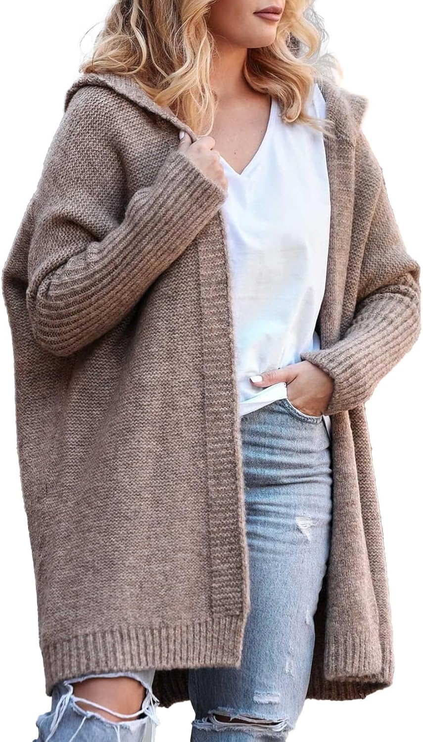 Women's Chunky Hooded Cardigan Sweaters Batwing Sleeve Open Front Long Knitted Sweaters Coats 2025 Fall Winter Outwear