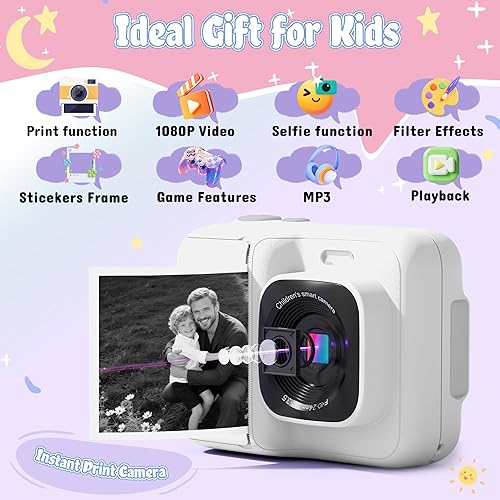 Miniatura 2 de Cámara para niños, cámara de impresión digital instantánea 1080P para niños, regalos de cumpleaños de Navidad para niñas de 4, 5, 6, 7, 8, 9, 10