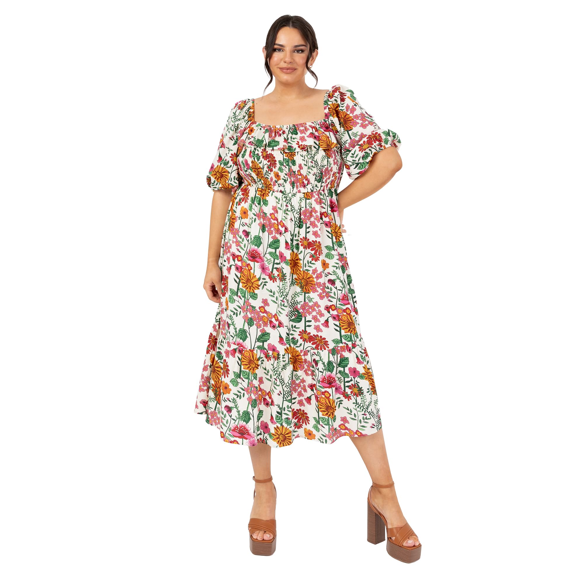 Lovedrobe Abito da Donna A Maniche Corte, Scollo Rotondo, con Frill, Linea A-Line, Estiva, Smock NAN