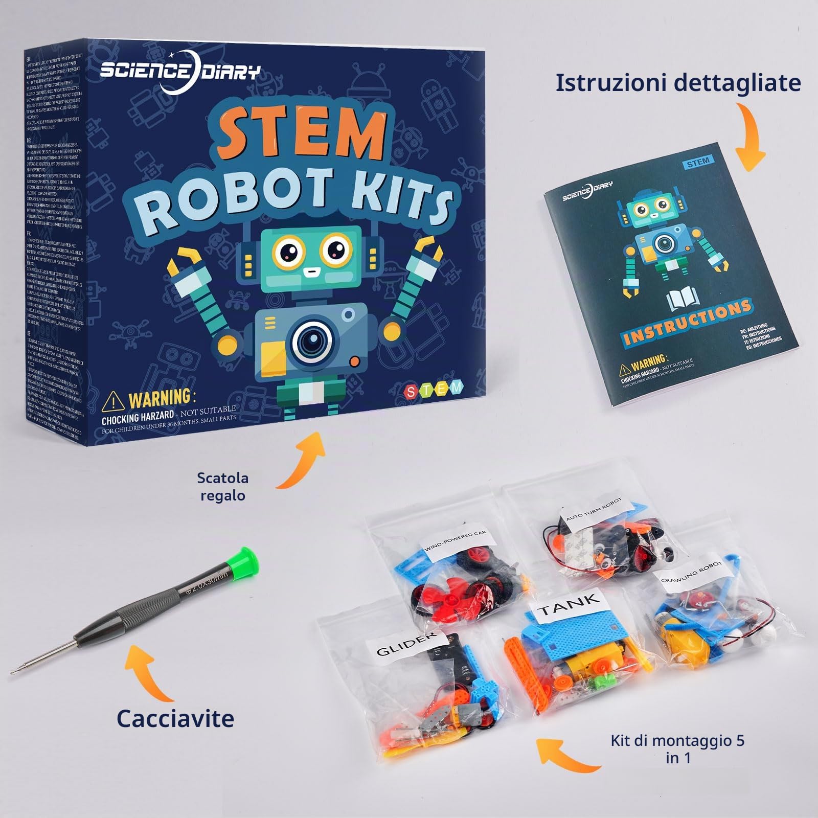 Kit di Costruzione Robot STEM per Bambini - Set di Artigianato per Esperimenti di Ingegneria con Motore e Utensili, Attività di Giocattoli Educativi per la Ricerca, Regali di Natale e