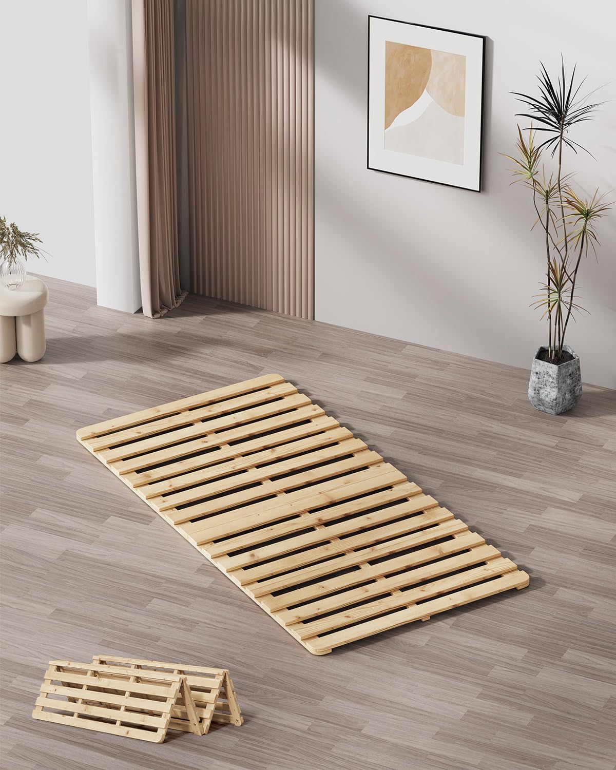 Meulbaty Bed Plate, Guest Tatami Bed Frame,Japanese Tatami Mat, Foldable Wood Slatted Floor Bed Frame for Futon Mattress, Breathable Moisture-Proof
