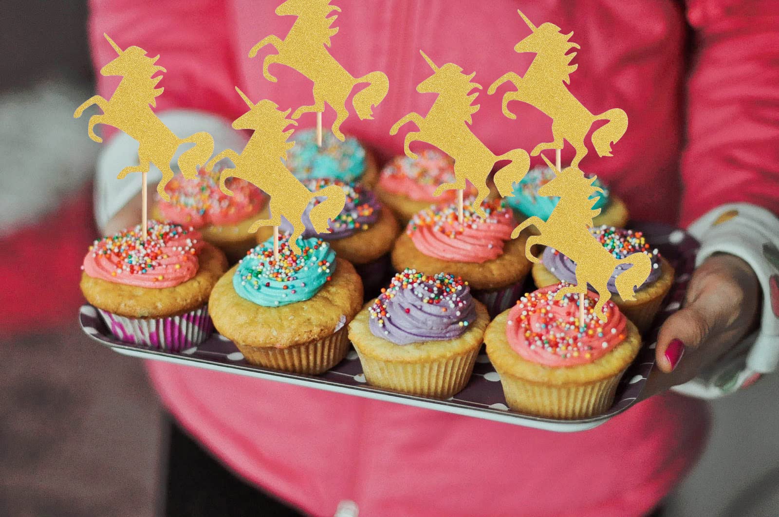 Goldene Einhorn Cupcake Topper 48 Stück – Glitzer Deko Für Geburtstag, Baby Shower, Kinderparty