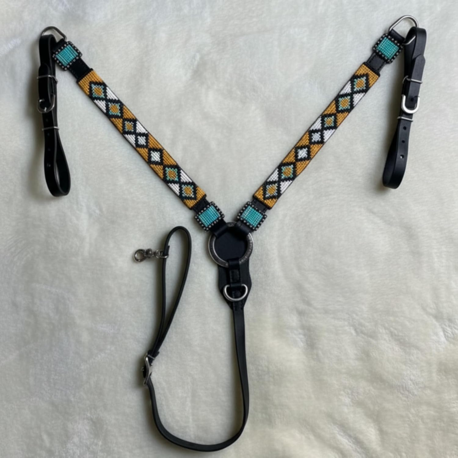 Alice International Western Premium Leather Equestrian Headstall, Hand-Beaded Design, COB Size M33