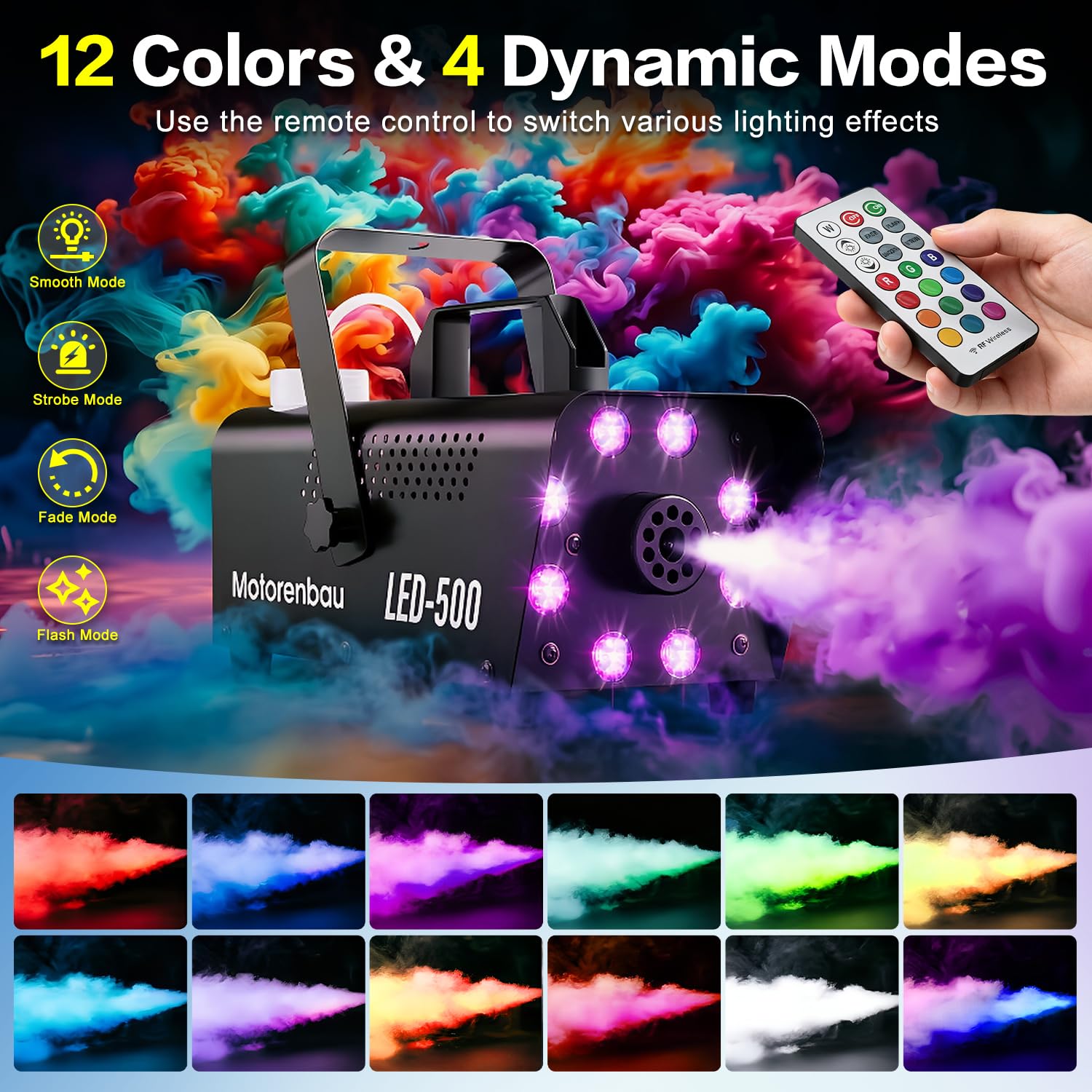Máquina de Humo Automática et Mando Inalámbrico, 8 LED RGB