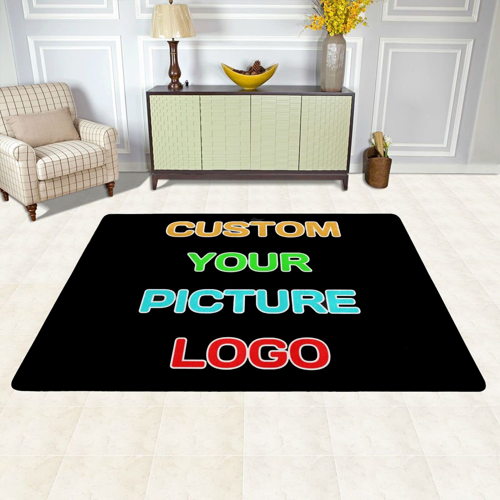 Custom Area Rug Add Your Own Photo Logo Personalized Doormat Customized Non-Slip Rug Carpet for Living Room Bedroom Office Home Decoration Rug (36"x24