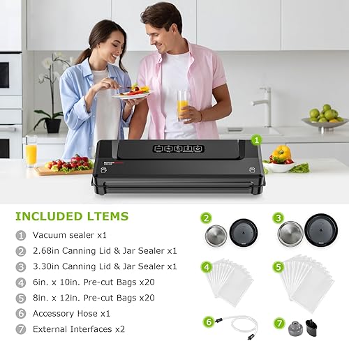 Vista 11 de Bonsenkitchen Máquina selladora al vacío, máquina selladora de alimentos 4 en 1 compacta de precisión, selladora al vacío multifuncional