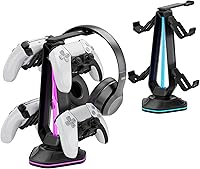 Vista 1 de Saitake Soporte para controlador RGB con 9 modos de luz, soporte de controlador con 2 puertos USB, soporte para auriculares de escritorio adecuado