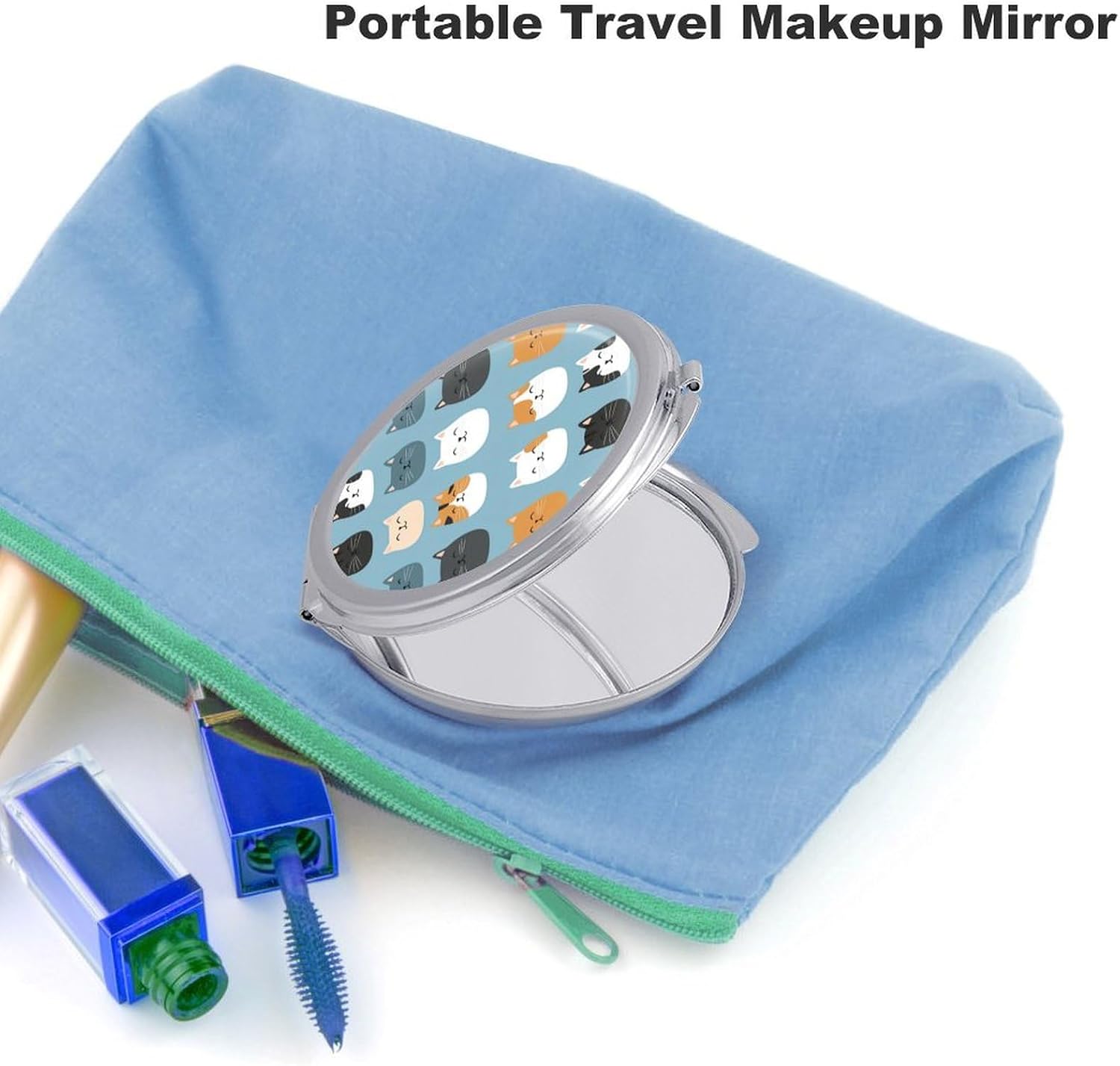 Cute Cat Compact Makeup Mirror Mini Foldable Cosmetic Mirror Portable Travel Mirror for Purse Pocket