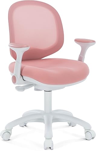 Silla de escritorio para niños, silla de oficina de estudio, diseño ergonómico, altura ajustable y profundidad del asiento (color rosa melocotón con