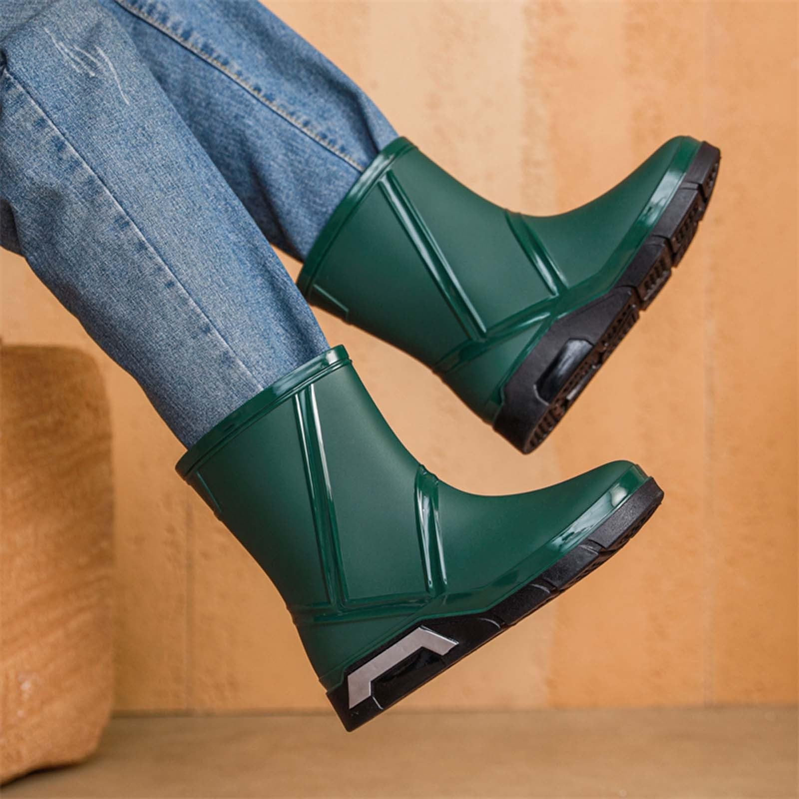 Generico Stivali Da Lavoro Uomo -Scarpe da pioggia antiscivolo gomma outdoor viaggio cucina impermeabili
