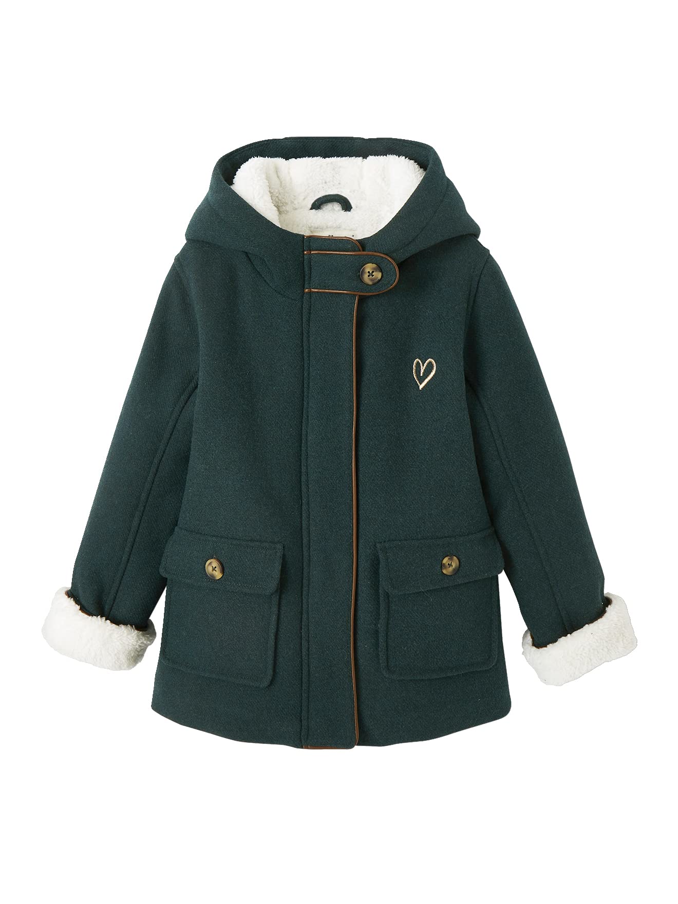 VERTBAUDET Manteau à capuche fille drap de laine doublé sherpa vert foncé 8A