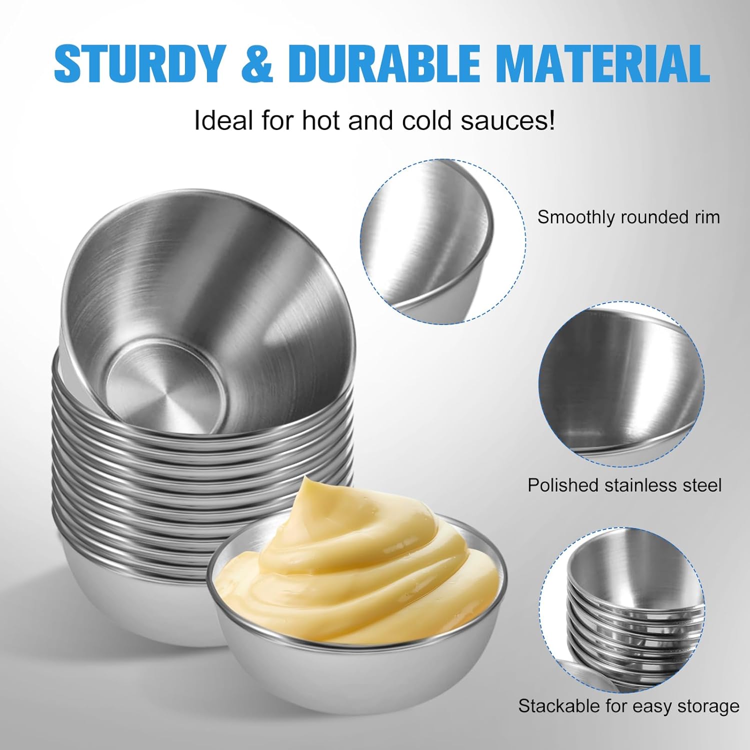 20 Pack 3.2 inch Stainless Steel Sauce Dishes 3.5 oz Mini Individual Saucers Bowl Round Seasoning Dishes Bowl Serving Appetizer Plates for Kitchen Prep Side Dish Soy Sauce Sushi Dip (20)