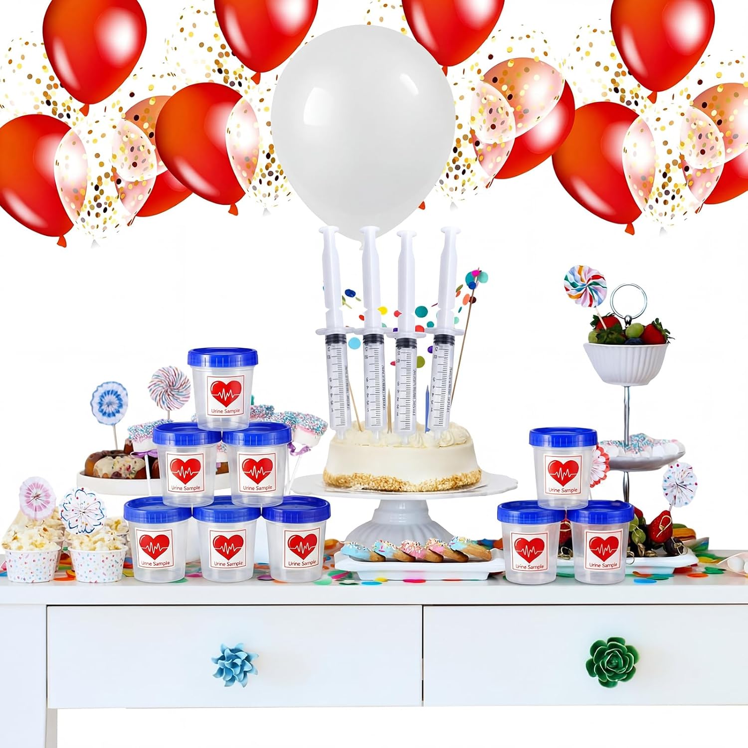 46 Pcs Nursing Graduation Party Supplies Set Plastic Syringe Sample Cups with Lids Sticky Label for Nurse Congrats Grad Favors Bsn Rn Lpn Party Decorations