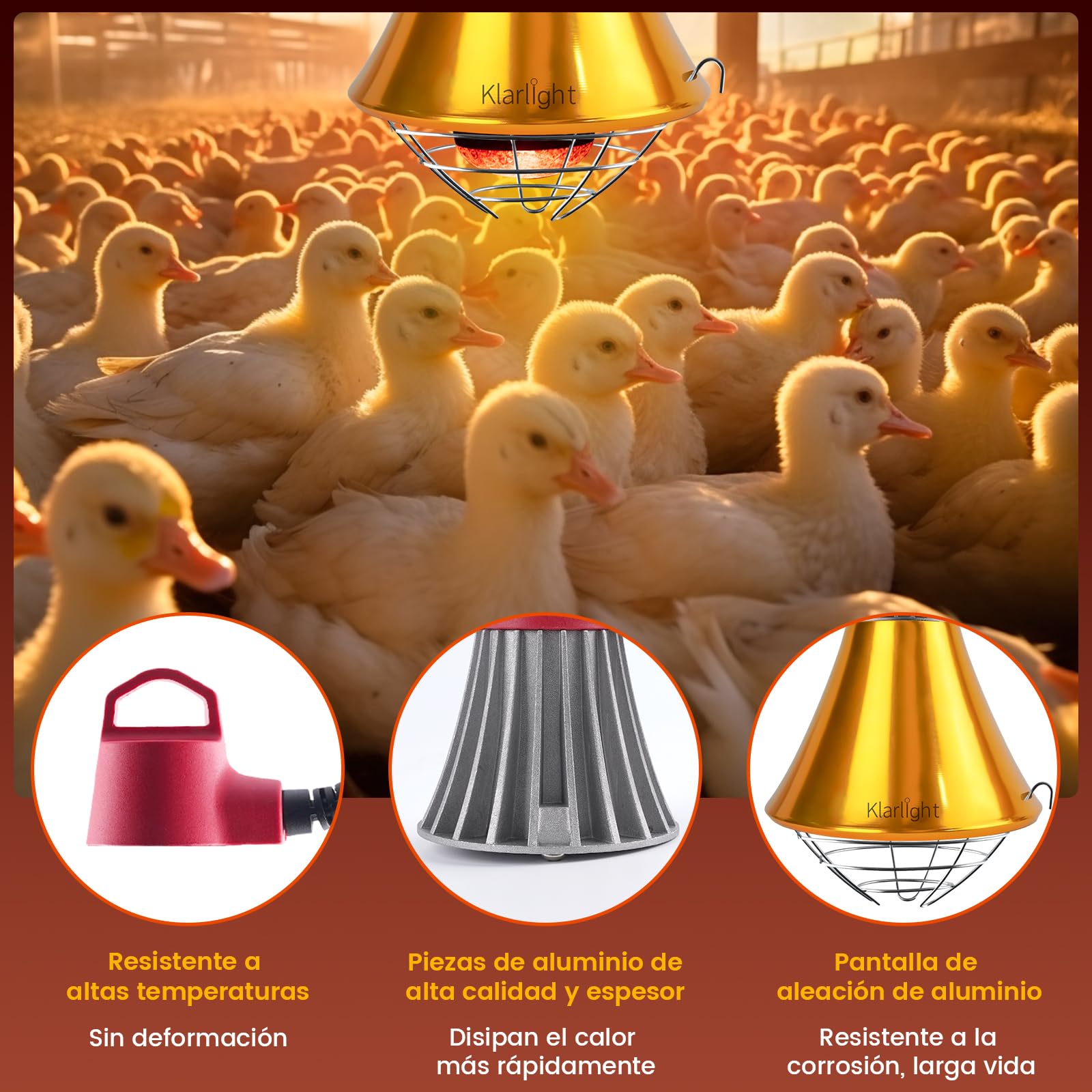 Klarlight Calefactora Infrarrojo Regulable, Reflector con Rejilla Protectora, 2m de Cable, Max. 275W, Calentador para Casas de Cachorros, Pollitos y Cerdos (Sin Bombilla)